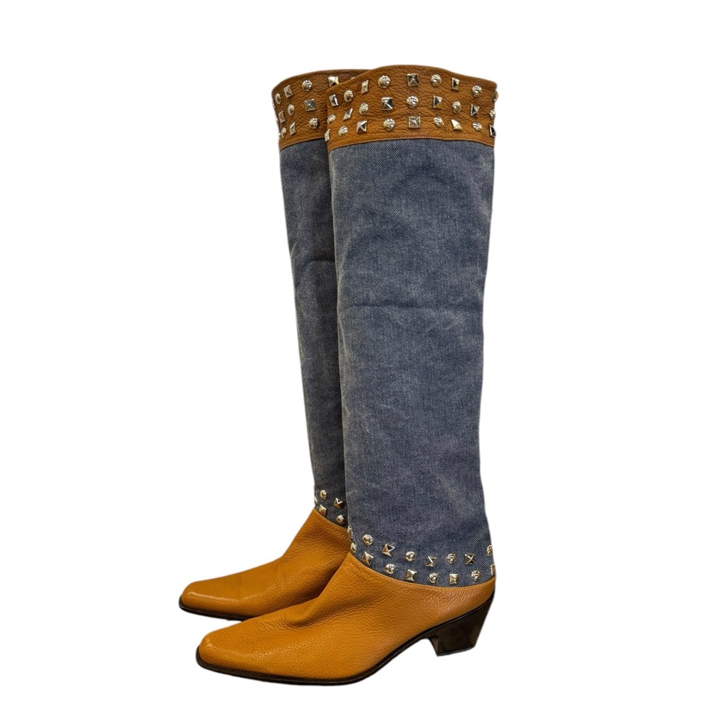 Stuart Weitzman Denim Studded Boots